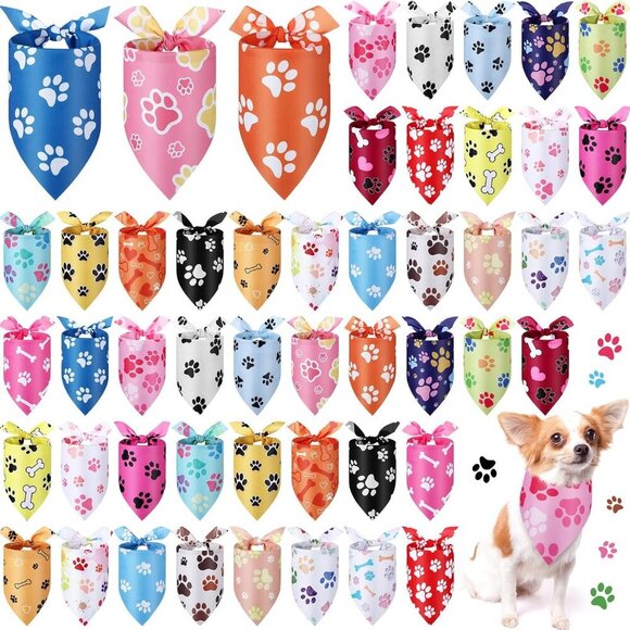 50 Pieces Paw Print Dog Bandanas Bulk Dog Bandanas for Pets Triangle Kerchief Bi - Picture 1 of 6